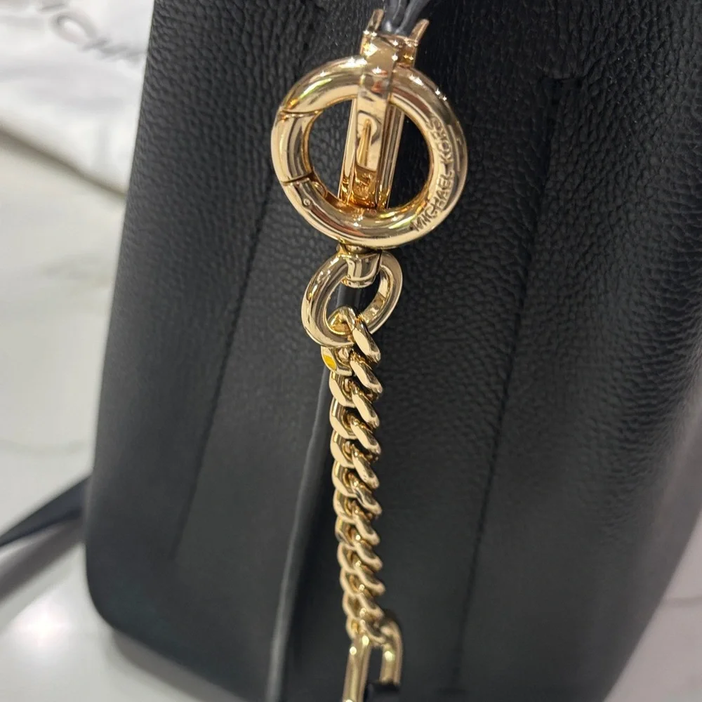 Michael Kors Black Leather Satchel with Gold Hardware